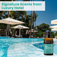 ESSLux IHG Signature fragrance oil on shelf enhances home ambiance.