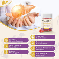 Esverco Milk Thistle Gummies ingredients panel featuring artichoke, dandelion, turmeric blend.