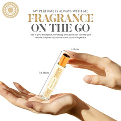 Eternal Parfums Roll-On application close-up shows convenient travel-ready design.
