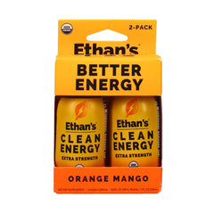 Ethan's Orange Mango energy shot bottle front for quick on-the-go focus.