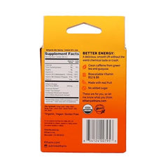 Ethan's Orange Mango energy shot label close-up shows organic ingredients for clean energy.