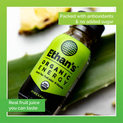 Ethan's Organic Clean Energy Shot pineapple pour shows fast-acting, caffeine-free boost for focus