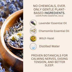 Lavender Chamomile scent mist bottle creates a soothing mood for bedtime.