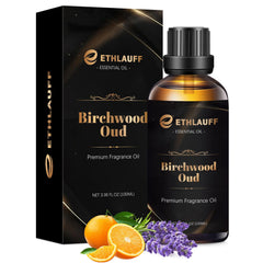 Ethlauff Birchwood Oud fragrance oil bottle for long-lasting aroma in home projects.