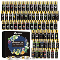 Ethlauff essential oils 64-pack bottles display diverse fragrances for home scenting