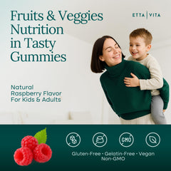 Etta Vita super greens gummies closeup, tasty energy and immune support.