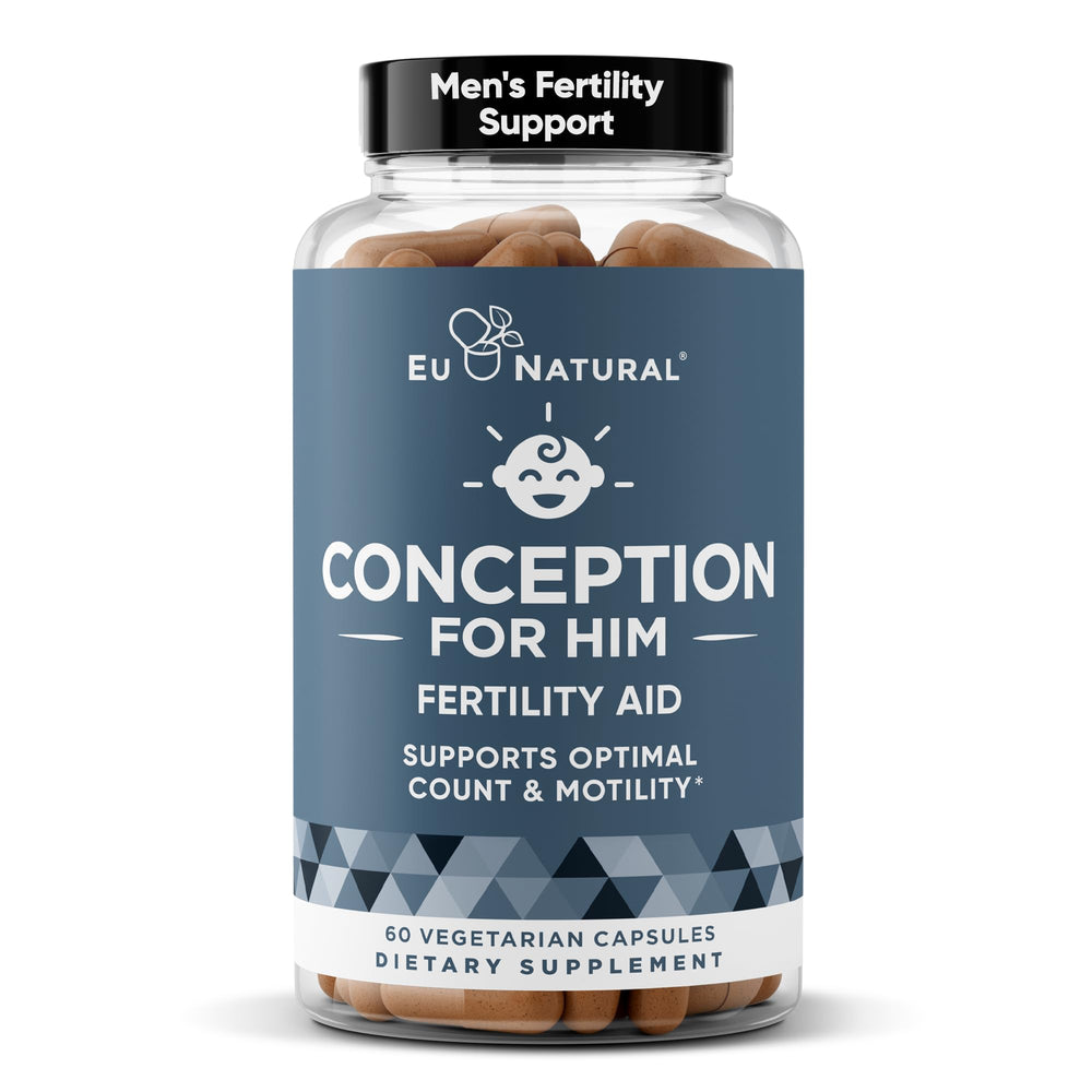 Eu Natural Conception for Him bottle front, a daily fertility supplement for men.