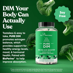 Eu Natural DIM soft capsules closeup showing vegetarian formula for daily balance.