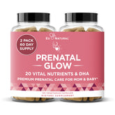Eu Natural Glow Prenatal bottle front view showing 120 capsules for comprehensive prenatal nutrition