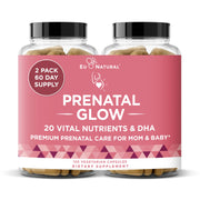 Eu Natural Glow Prenatal bottle front view showing 120 capsules for comprehensive prenatal nutrition