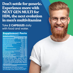 Eu Natural Next Gen Multi for Him bottle label details showing key ingredients.