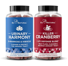 Eu Natural Urinary Harmony bottle pour shows fast-acting D-Mannose blend for urinary comfort.