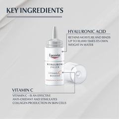 Eucerin Hyaluron-Filler Vitamin C Booster texture-closeup highlights fresh-activated vitamin C