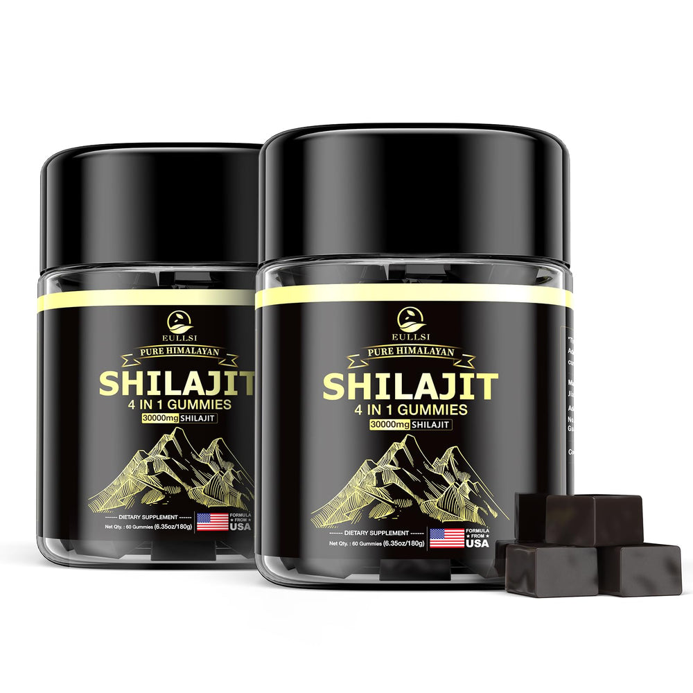 Eullsi Shilajit Gummies bottle front highlights daily energy potential.