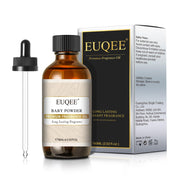 EUQEE Baby Powder fragrance oil in amber bottle showing premium packaging for diffusion and DIY use