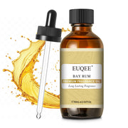 EUQEE Bay Rum fragrance oil bottle with glass packaging for precise scenting in DIY projects.