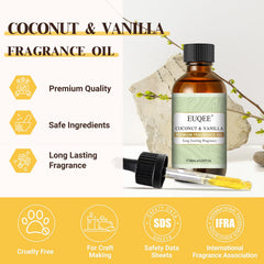 EUQEE Coconut Vanilla fragrance oil dropper enables precise fragrance dosing.
