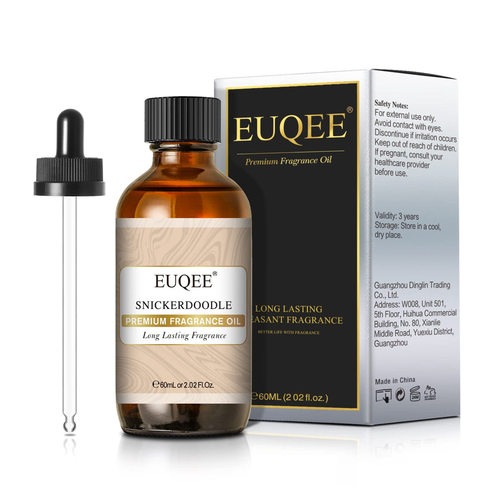EUQEE Snickerdoodle fragrance oil bottle for premium scent crafting in soaps and diffusers.