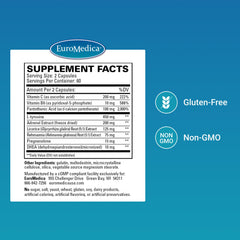 EuroMedica Adrenaplex bottle back reveals supplement facts and daily usage guidance.
