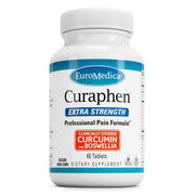 EuroMedica Curaphen bottle label highlights allergen-friendly formula for daily joint and muscle support.