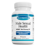 EuroMedica male health bottle with capsules suggests daily stamina support.
