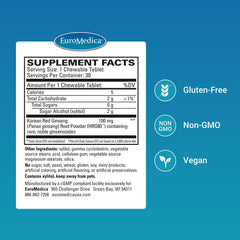 EuroMedica Red Ginseng Energy tablets closeup emphasizes herbal formula for endurance.