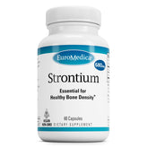 EuroMedica Strontium bottle close-up highlighting vegan bone health support