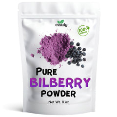 EVADY Bilberry Powder bottle shown for easy use in smoothies and beverages.
