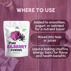 EVADY Bilberry Powder measuring spoon setup for precise usage in meals.