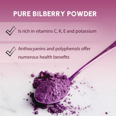 EVADY Bilberry Powder in a smoothie cup highlights versatile culinary use.