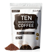 EverEra Organic Mushroom Coffee 10-in-1 blend in bag being poured for daily energy.
