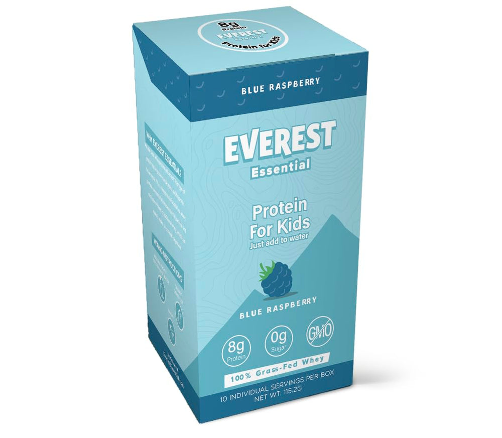 Everest Essential Kids Clear Whey blue raspberry packets for quick protein