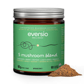 Eversio Wellness 5 Mushroom Blend bottle on countertop for daily energy support.