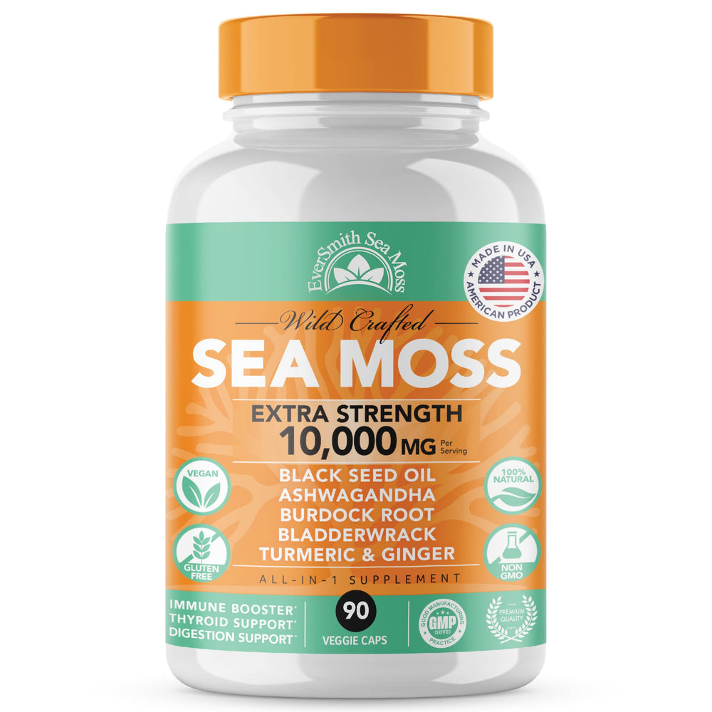 EverSmith Organics Irish Sea Moss bottle showing the 3500 mg blend for daily vitality.