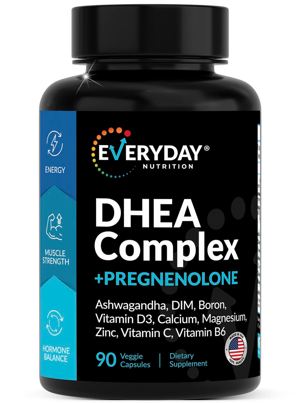 EVERYDAY NUTRITION DHEA micronized bottle shown for potential vitality support.