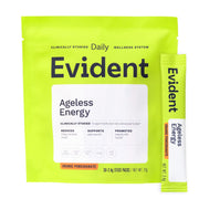 EVIDENT WELLNESS Ageless Energy orange-pomegranate stick pack for on-the-go vitality.