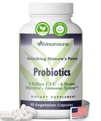 EvinceNaturals probiotic bottle front promotes daily gut balance and wellness.