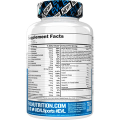 EVL Advanced Daily Multivitamin for Men capsules closeup; vegetarian and gluten-free for efficient absorption.