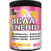 EVL BCAAs Pink Lemonade tub showcases flavor and packaging