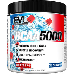 EVL BCAAs Rocket Pop powder tub ready to mix for workout energy support