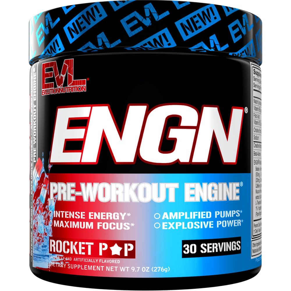 EVL ENGN Rocket Pop preworkout tub with scoop for focused workouts
