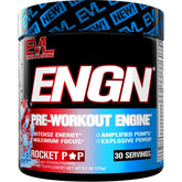 EVL ENGN Rocket Pop preworkout tub with scoop for focused workouts