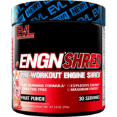 EVL ENGN Shred bottle shows fruit punch flavor with clean energy potential.