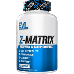 EVL ZMatrix bottle on desk highlighting recovery formula for athletes.
