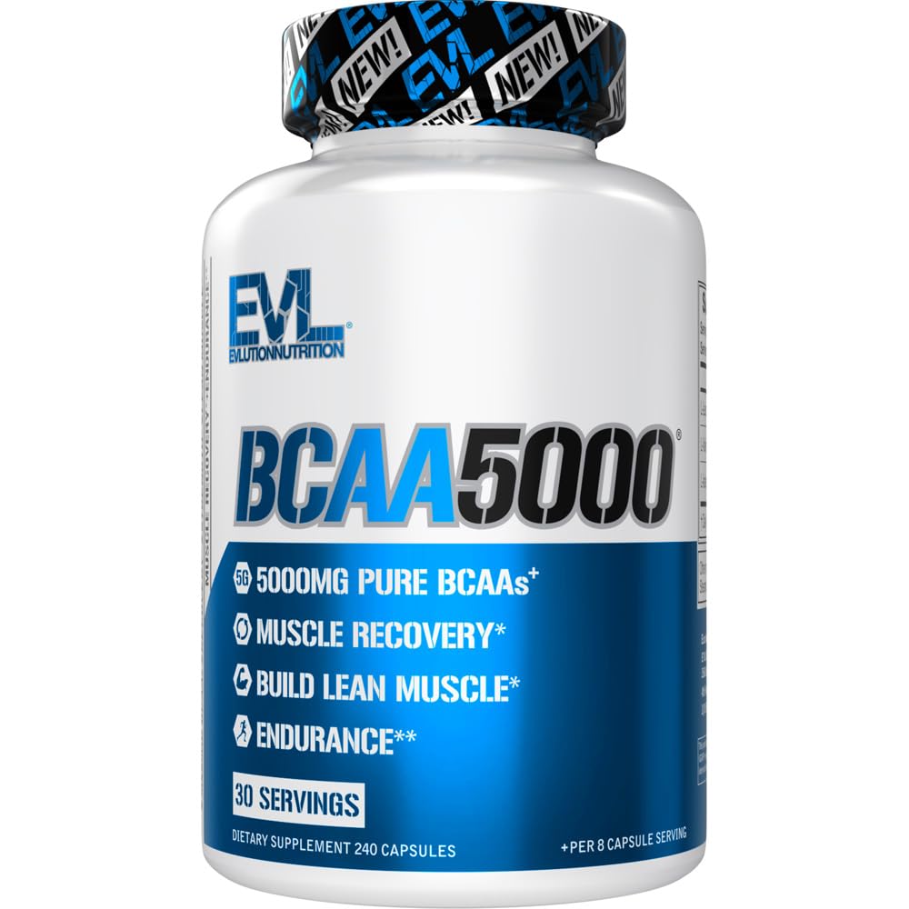 EVLUTION BCAAs 5g capsules close-up showing high-quality recovery support after workouts