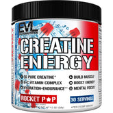 EVLUTION Creatine Energy Rocket Pop can labeled for performance and energy