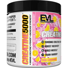 EVLUTION Creatine5000 bottle in hand suggests convenient daily performance support.