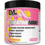 EVLUTION Creatine5000 pink lemonade powder scoop for post-workout support and lean gains.