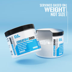 EVL Creatine5000 powder-jar demonstrates unflavored formula ideal for shakes