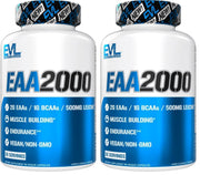 Evlution EAA2000 bottle front, ready for pre- or post-workout fueling.